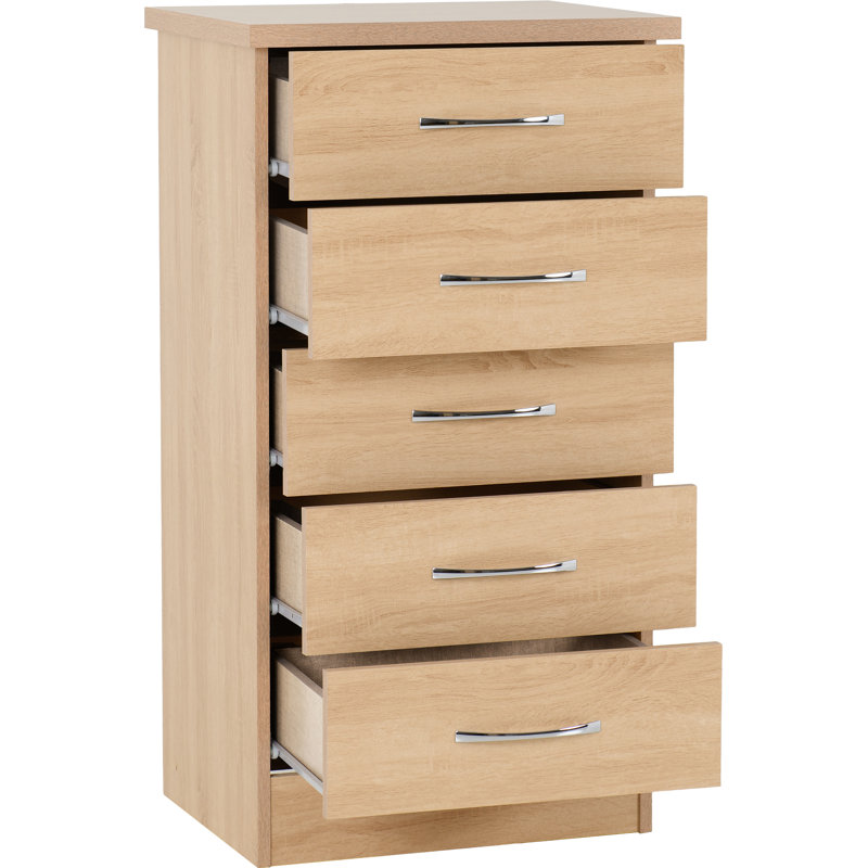 Nevada 5 Drawer Narrow Chest, Sonoma Oak Effect