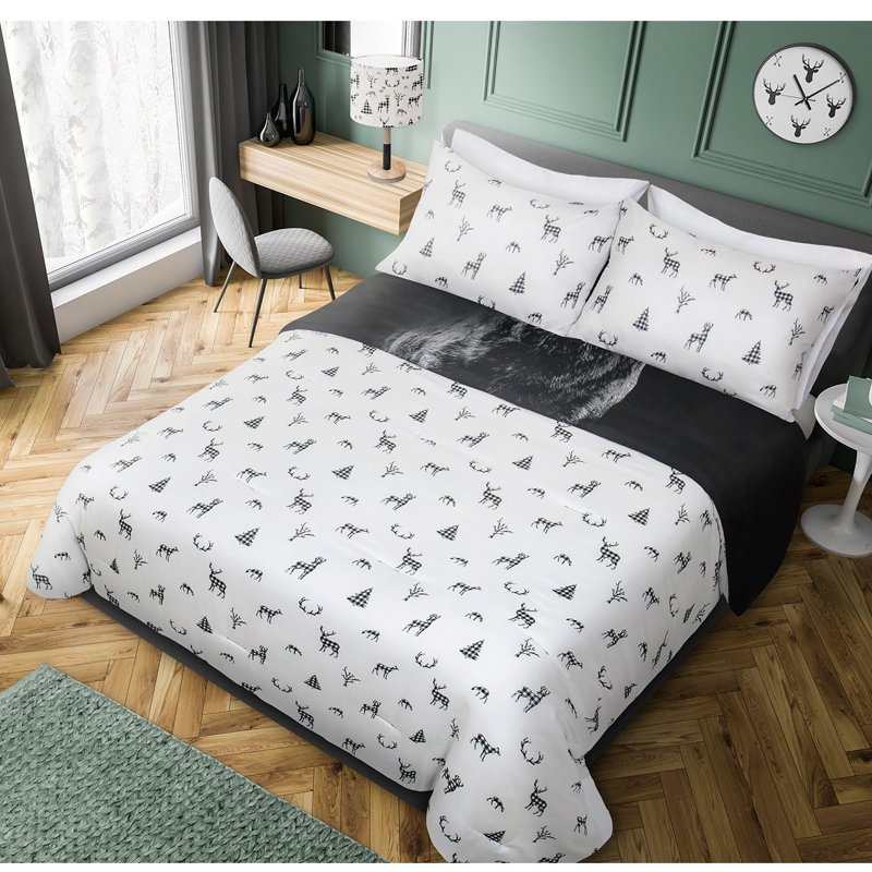  Ensemble d'édredon réversible Majestic Deer, Édredon + 2 taies décoratives pour très grand l