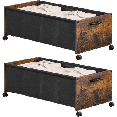Under Bed Storage with Wheels, Wooden Under Bed Drawers On Wheels.Rustic Brown,90L