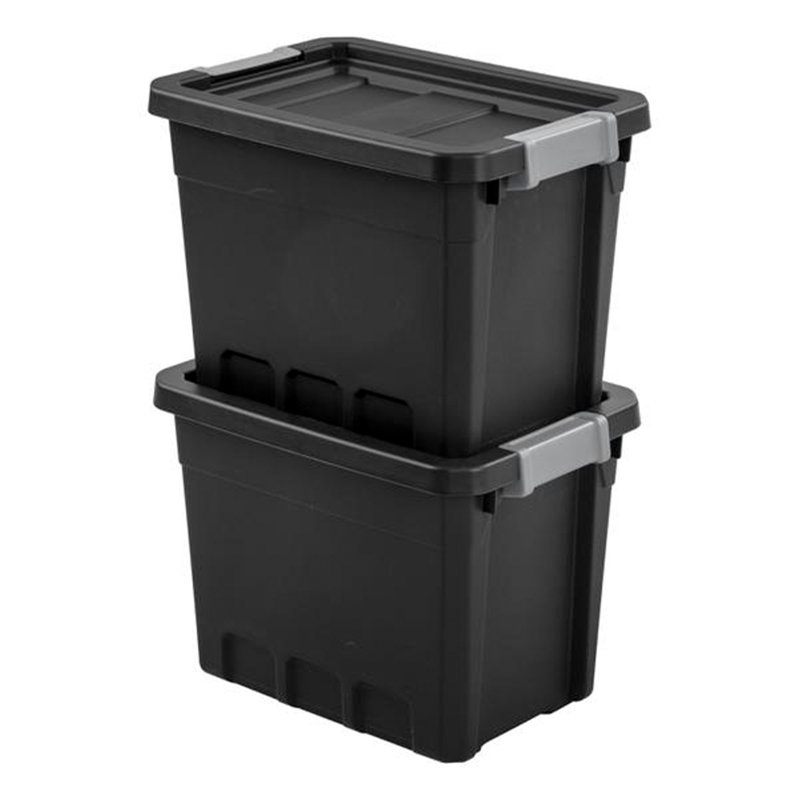 Sterilite Rugged Industrial Stackable Storage Tote w/ Lid, Black