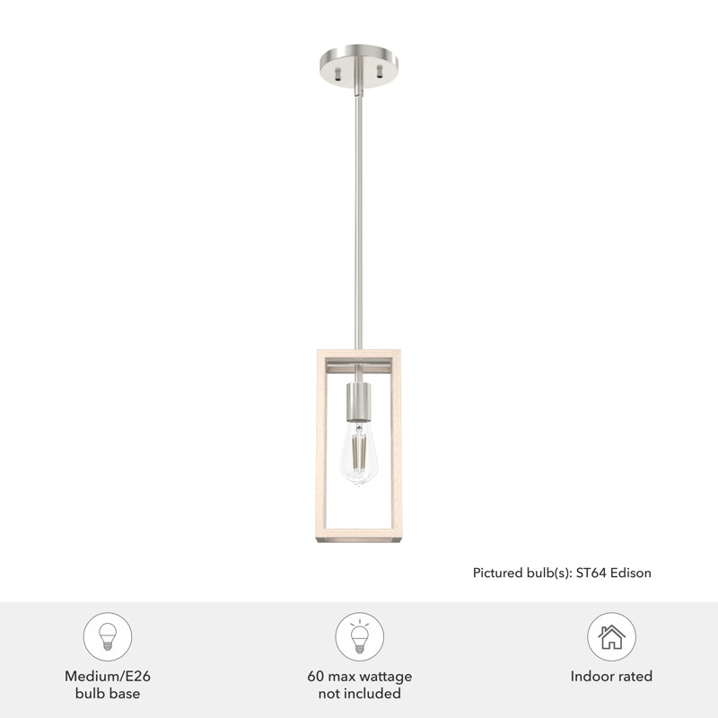Squire Manor Brushed Nickel 11" Mini Pendant with Bleached Wood Accent