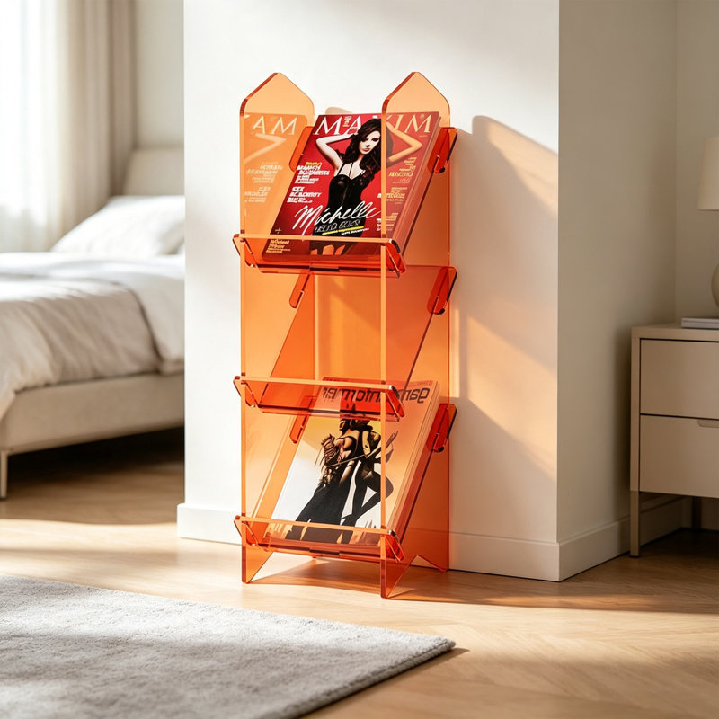 Porte-revues autoportantes en acrylique, H 31,5 po x l 11,02 po x P 9,84 po, Orange