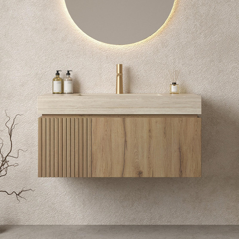 Meuble-lavabo mural simple 36 po avec lavabo, Chêne blanc