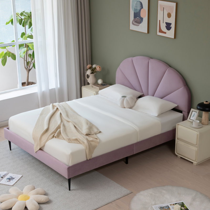 Tête de lit plateforme capitonnée Deeb, Double, Velours mauve / mauve
