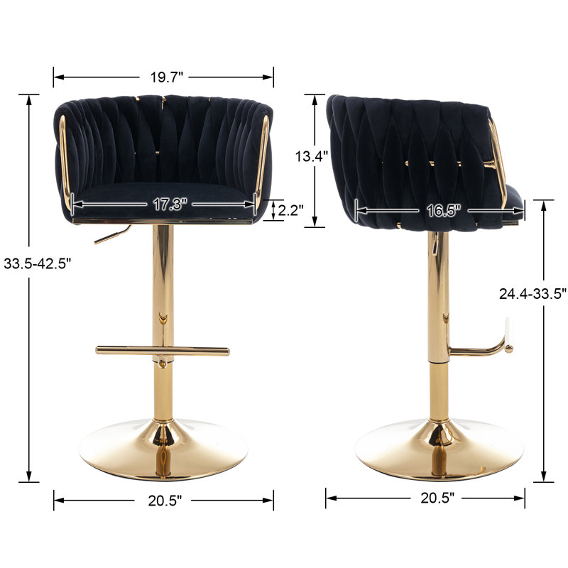 Swivel Adjustable Height Bar Stool Modern Velvet Barstool with Barrel Back Kitchen Island Counter Bar Chair with Golden Base