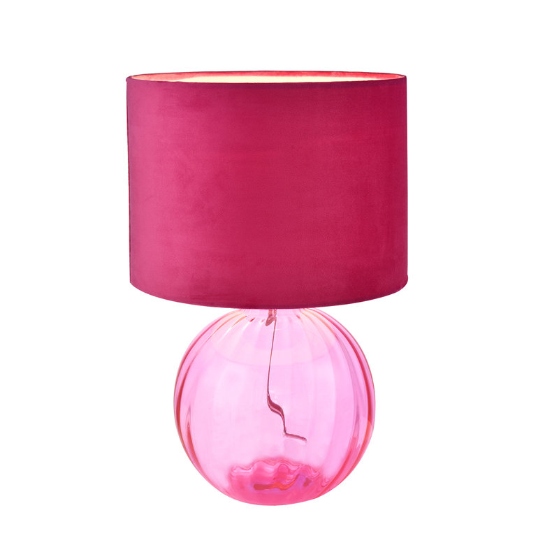 Mitzi Contemporary Ribbed Glass Table Lamp with Velvet Fabric Shade, Pink