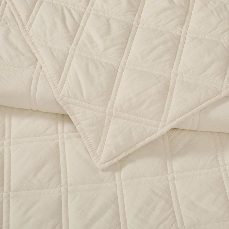 Brooklyn Loom Diamond Washed Cotton Quilt Set, Natural, Twin Extra Long Quilt  + 1 Sham