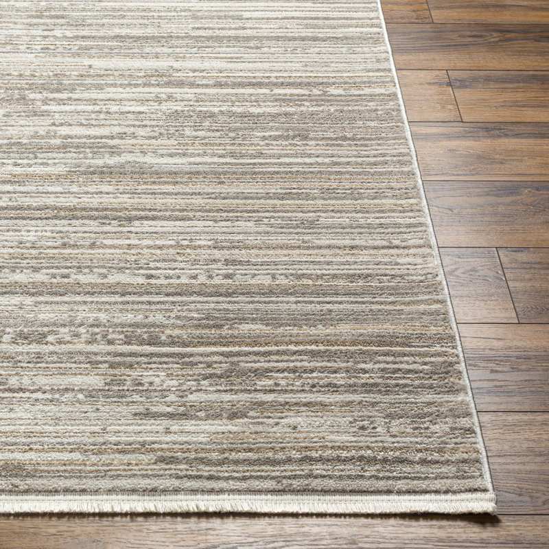 Avrianna Rectangle Solid Color Machine Woven Polyester Area Rug in Cream/Tan, Rectangle 7'10" x 10'