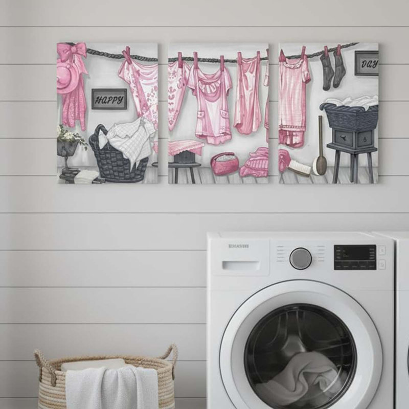 3 Piece Wrapped Canvas Print, Pink