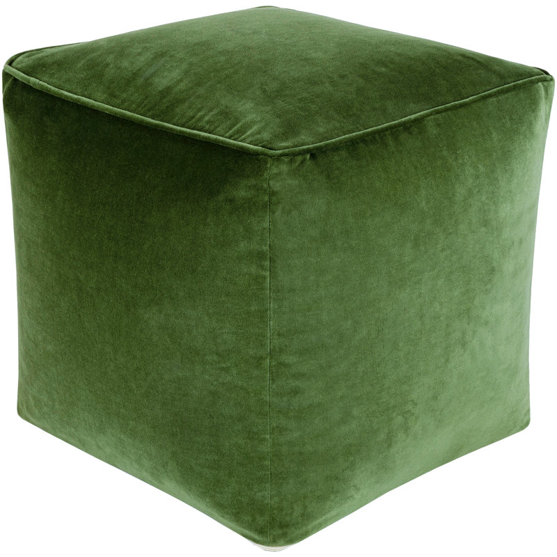 Johnson 16" Square Pouf, Green Velvet