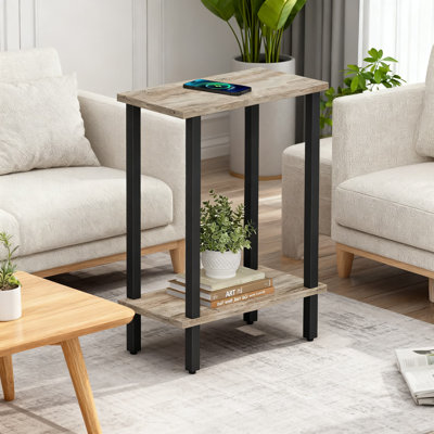 2-Tier Slim Side Table For Small Spaces, Narrow End Table With Dual Open Shelves, Multi-Functional Skinny Table For Living Room, Bedroom, RV And Apartments