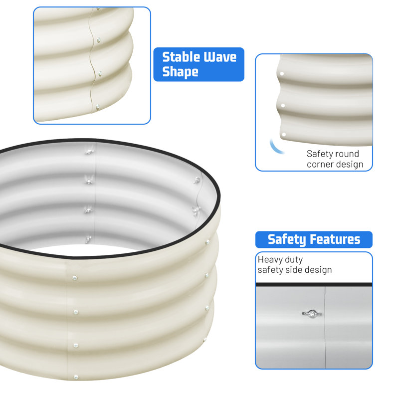 White Round Galvanized Metal Raised Garden Bed Kit, 3-Pack