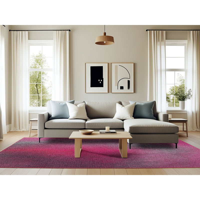Tapis rose/zone grise à motifs, Rectangle 6 pi x 9 pi