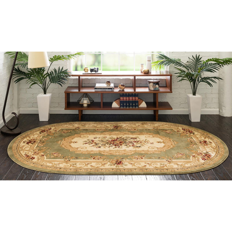 Aracelia Green/Beige Area Rug, Oval 4'1" x 6'1", Green/Beige