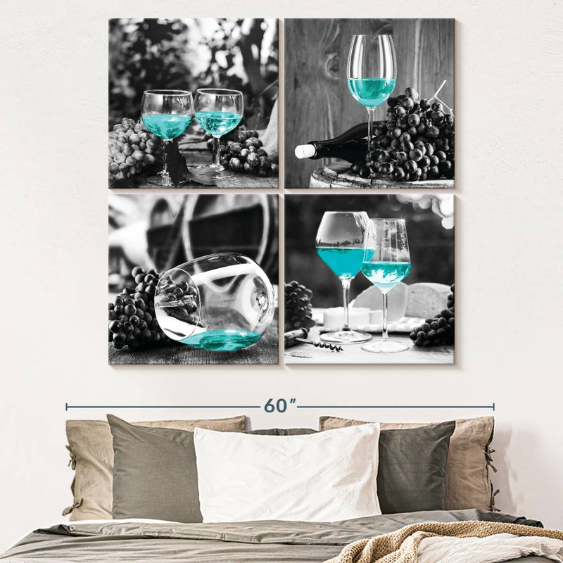 Ensemble de plusieurs verres à vin bleu sarcelle, H 50 po x l 50 po x P 1,25 po