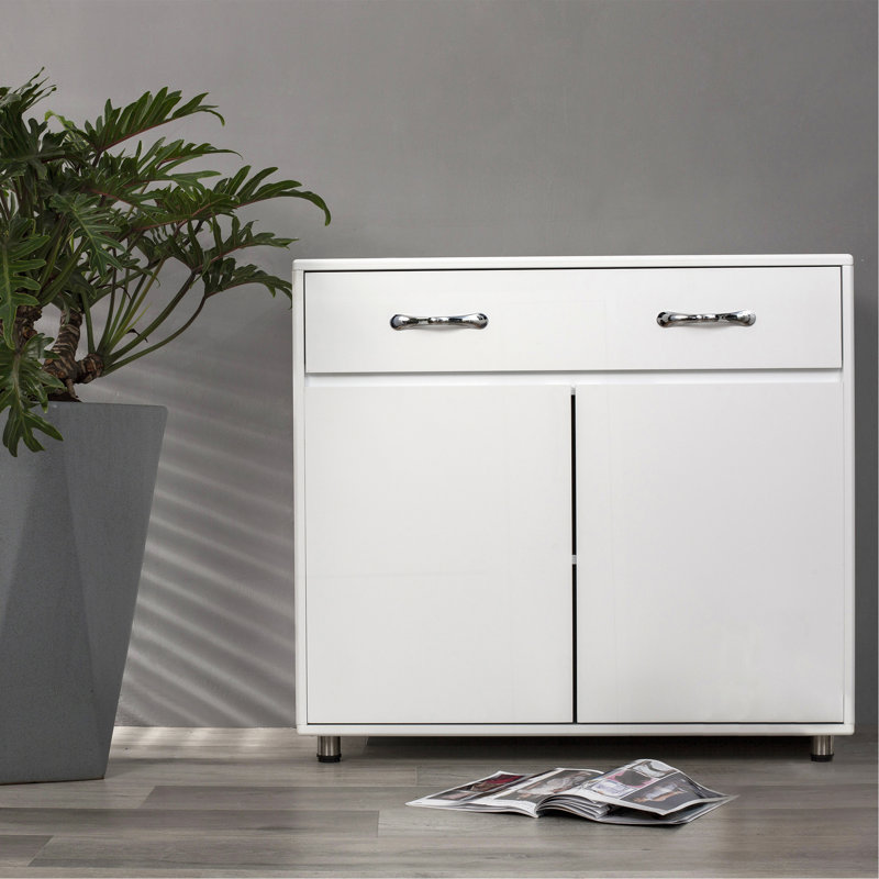 Two Door Side Table In White, A Stylish And Functional Addition To Any Room