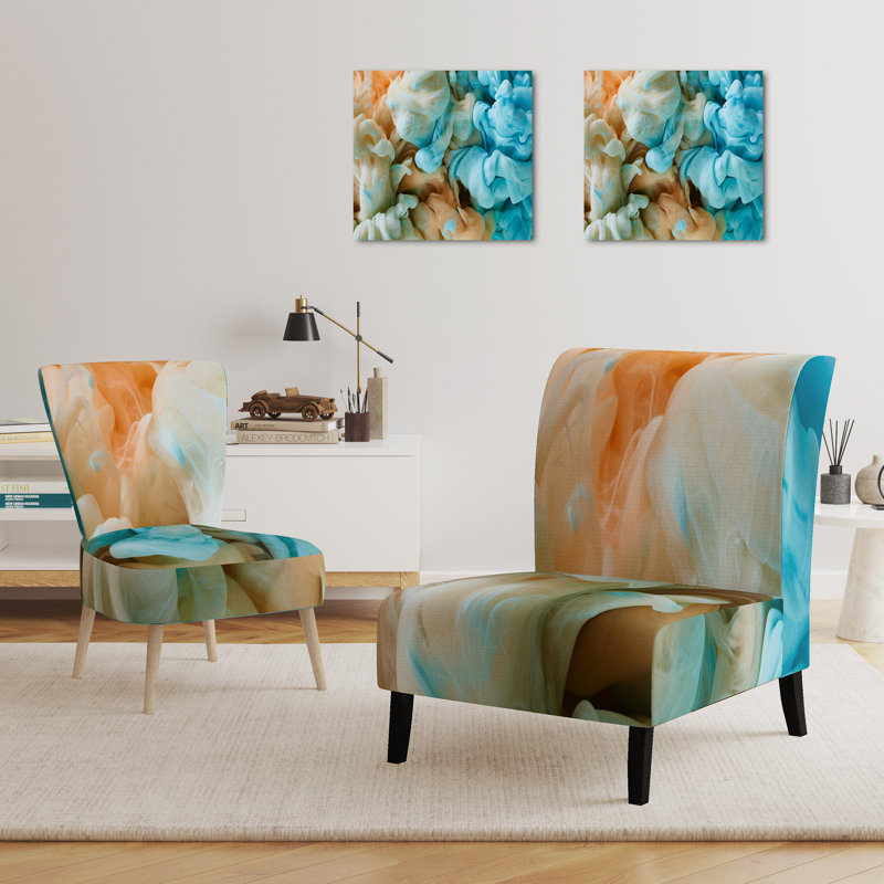 Accent Chair, Beige Floral Pattern Upholstered Decor - Beige Floral Pattern II, Blue/Green