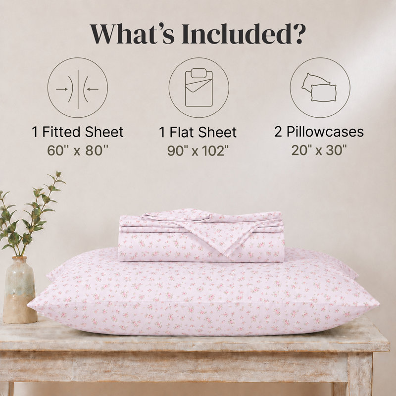 Modern Threads 4-Piece Ultra Soft Microfiber Sheet Set with Deep Pockets in Solids & Prints, Blush Floral