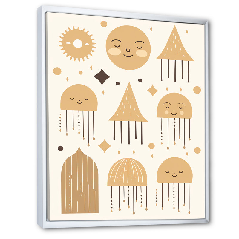 Boho Dreamtime Moon and Clouds I - Art mural moderne sur toile géométrique, H 44 po x l 34 po x P 1,5 po