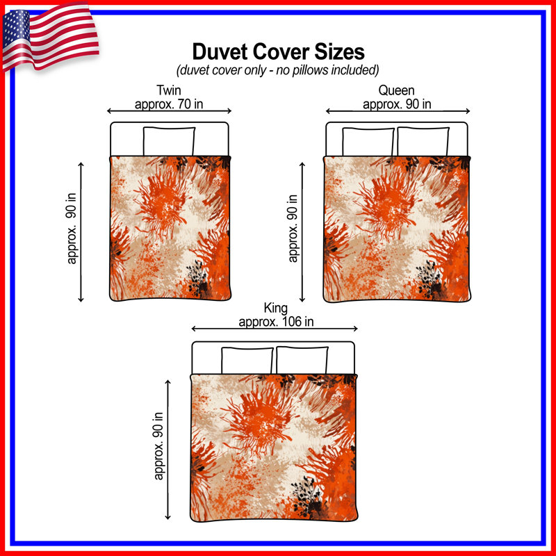 Housses de couette orange, beige et floral, Très grand lit