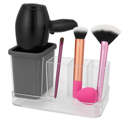 Ondisplay Acrylic Hair Tool & Makeup Organizer With Silicone Liner For Bathroom Vanity