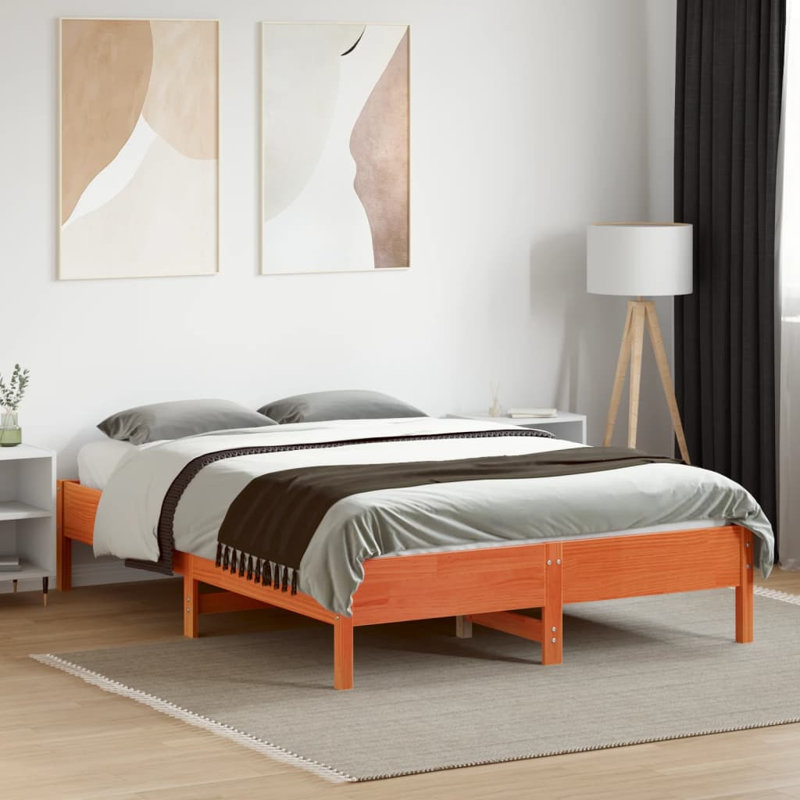 Odeline Solid Pine Wood Bed Frame, Wax Brown, UK Small Double - DE 120 x 190 cm