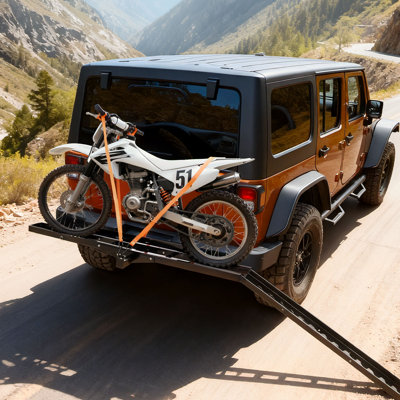 Motorcycle Carrier, 500 lbs Capacity, Heavy Duty Steel Hitch Mount Rack with 47in Ramp, Ratchet Straps & Stabilizer, Scooter Dirt Bike Trailer Hauler for Car Truck with 2-Inch Hitch Receiver
