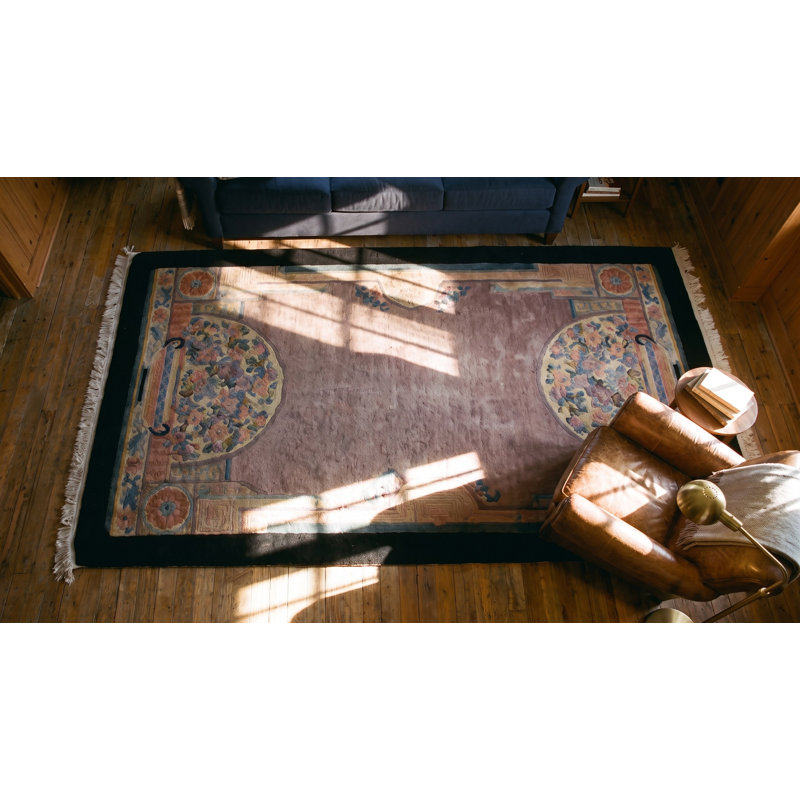 Antique Chinese Wool Small Scatter Size - Art Deco Knotted 1920s Rectangle Rug
