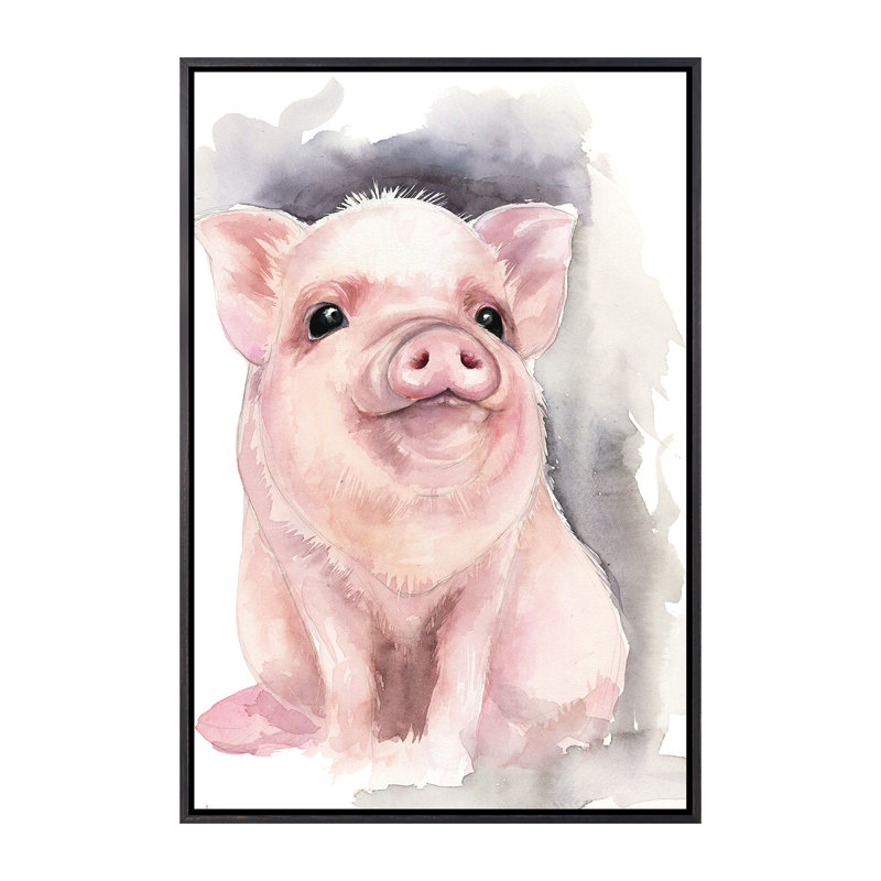 Décoration murale cochon pour enfants, H 26 po x l 18 po x 1,5 po, Toile avec cadre noir patiné