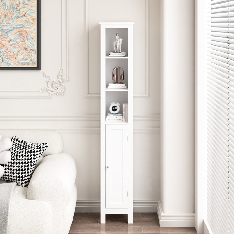 66.92" Tall Bathroom Cabinet With Adjustable Shelves - 1 Door Freestanding Slim For Home, Bathroom, Kitchen, White Storage Media Room