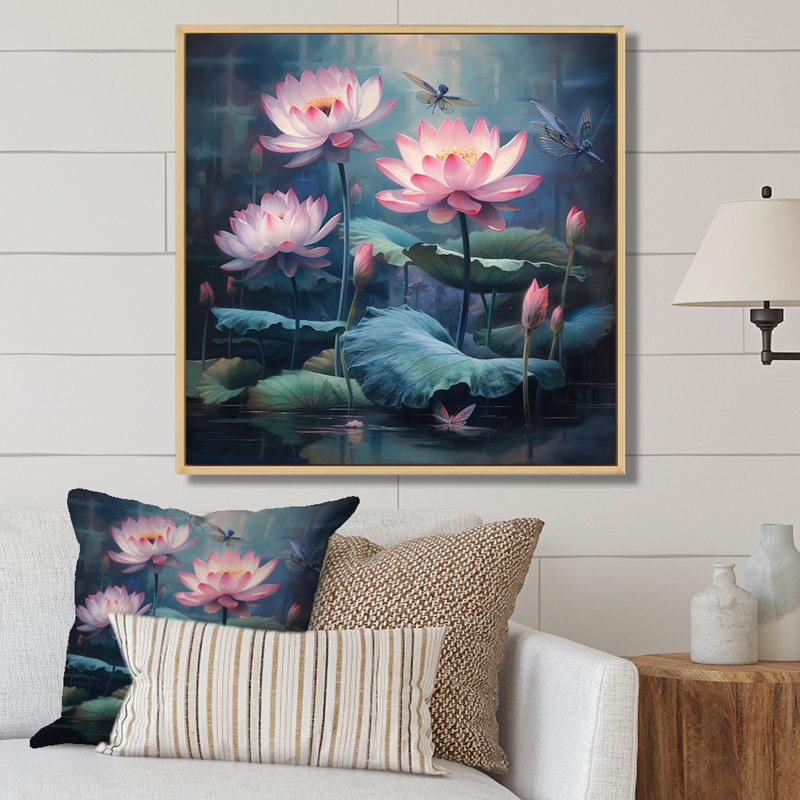 Impression sur toile Lotus Lotus, H 16 po x l 16 po x P 1 po, Cadre naturel flottant