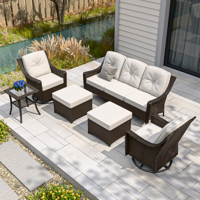 6 Piece Sectional Seating Group with Cushions, Beige
