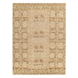 Scandinavian Rug In Beige-Brown, Gold Geometric Pattern By Rug & Kilim
