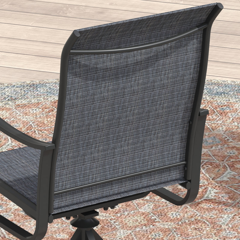 6-Person Rectangular Patio Dining Set With Swivel PVC-coated polyester Chairs, Black/Black