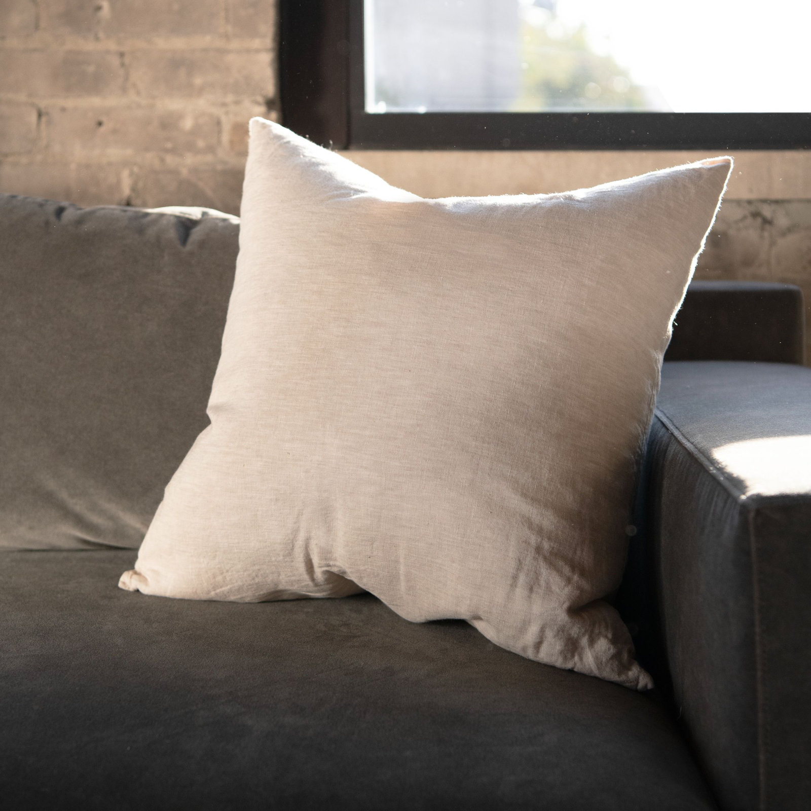 100% French Linen Pillow Sham, Putty Heather, Square 20", Pillow Cover Only - No Insert