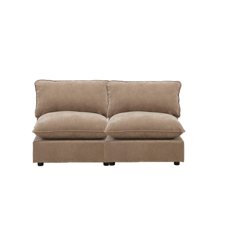 2 Piece 67'' Armless Modular Sofa, Khaki Chenille