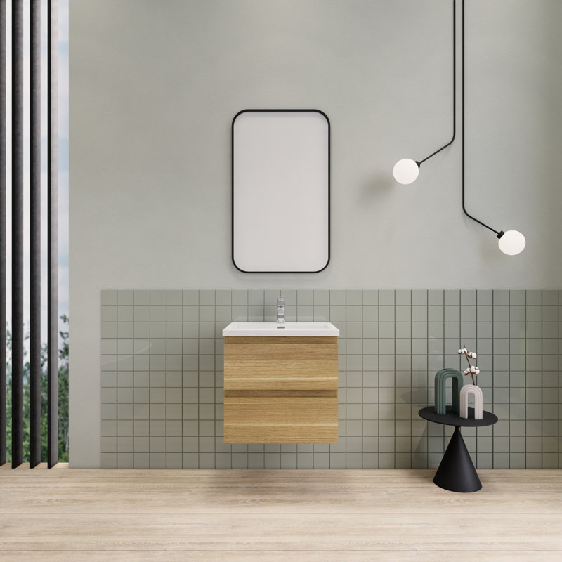 Meuble-lavabo flottant moderne simple Alcester Ivy Bronx, Chêne blanc