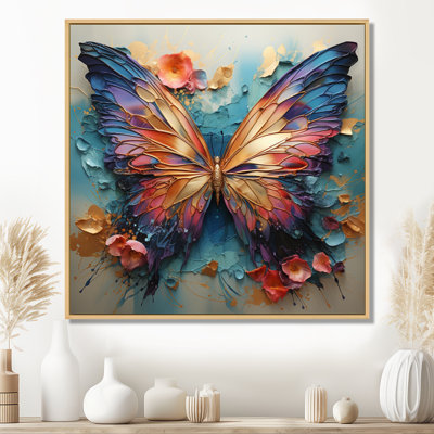 Orange and blue Metallic Butterfly - Butterfly Wall Art