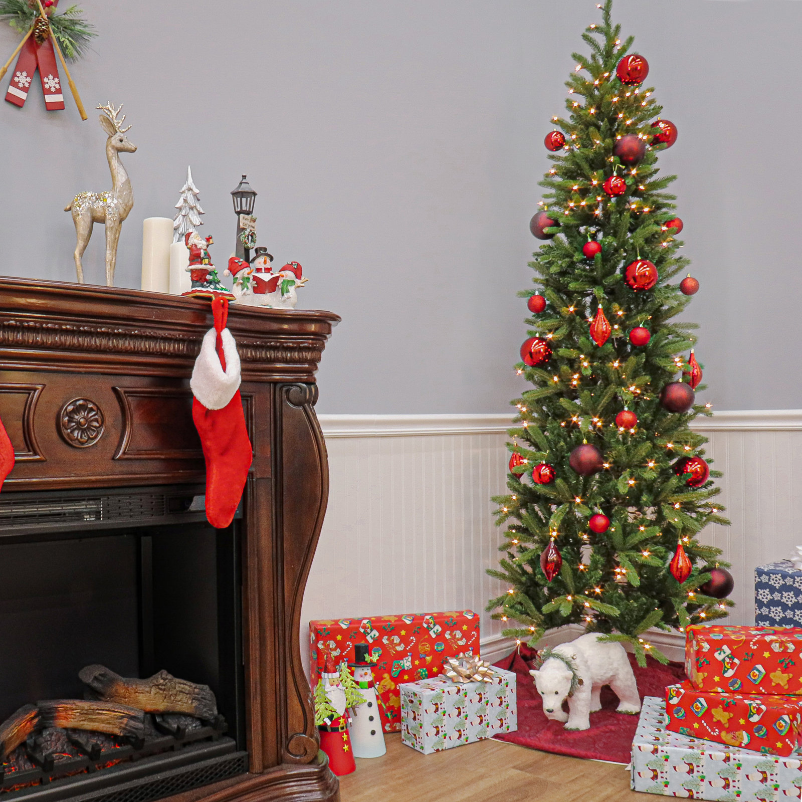 Pre-Lit Fir Pencil Slim Christmas Tree, 108"