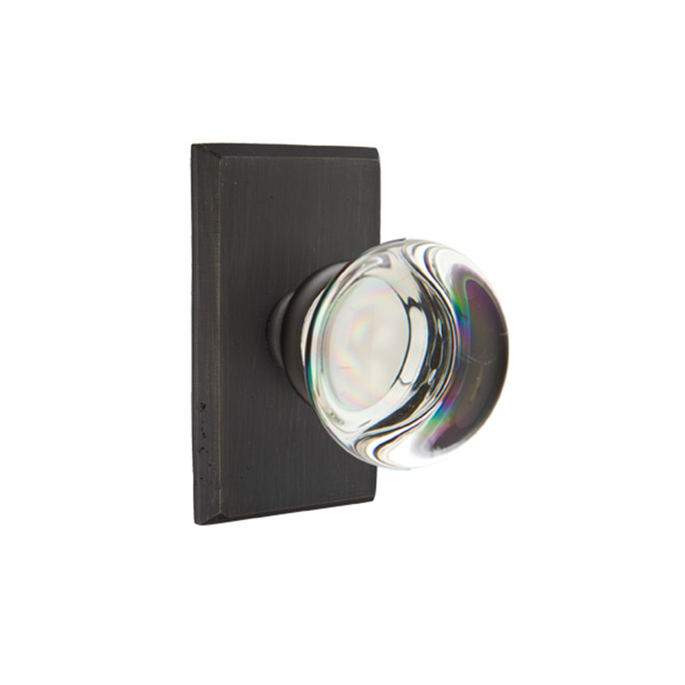 Emtek Passage Knobset w/ Sandcast #3 Rosette and Providence Glass Knob Emtek