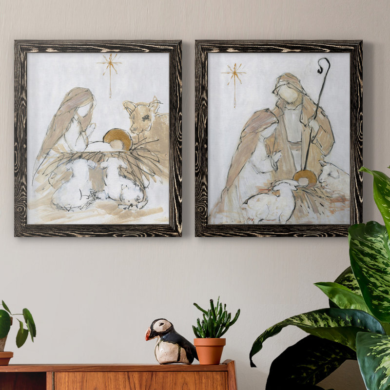 Sainte nuit, ensemble de 2 impressions, Toile encadrée, H 24 po x l 36 po, Gris