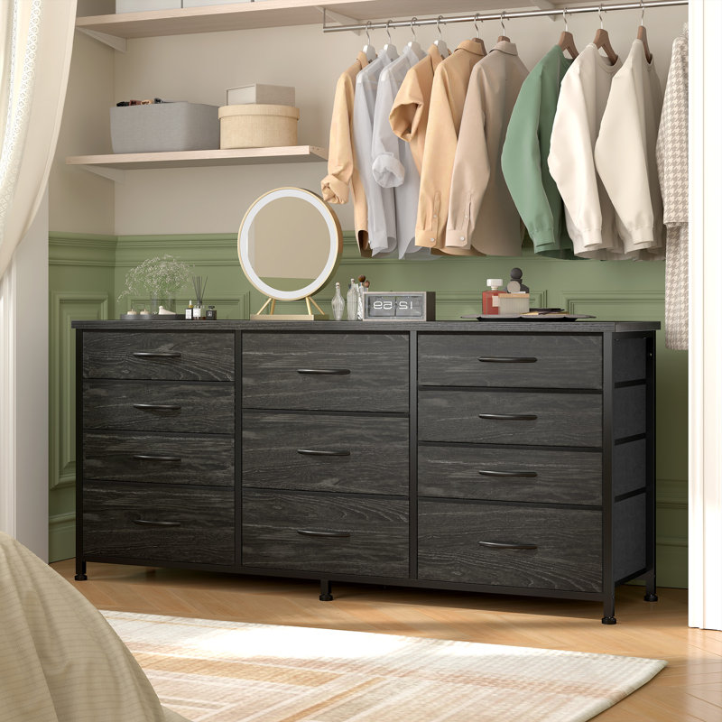 Rangement à 11 tiroirs, commode multifonctionnelle de 47 po de large et meuble télé pour chambre à coucher, salon, noir, Noir