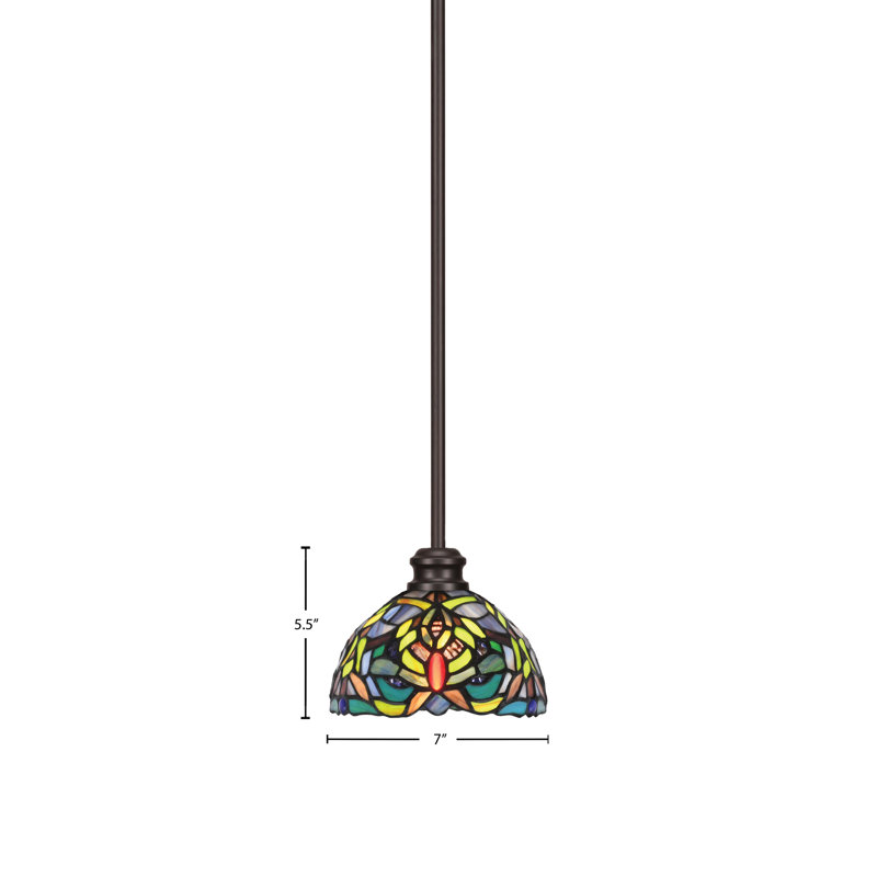 Mini-luminaire suspendu à tige avec verre d'art kaléidoscope 7 "Edge, Espresso
