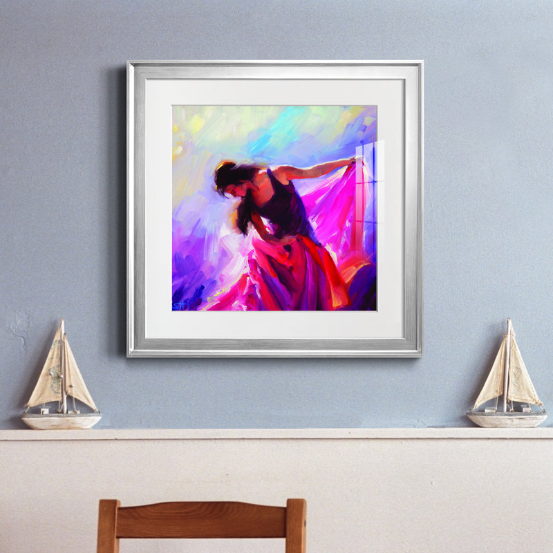 Magenta - peinture encadrée, H 22,5 po x l 22,5 po x P 1,5 po, Papier avec cadre argenté