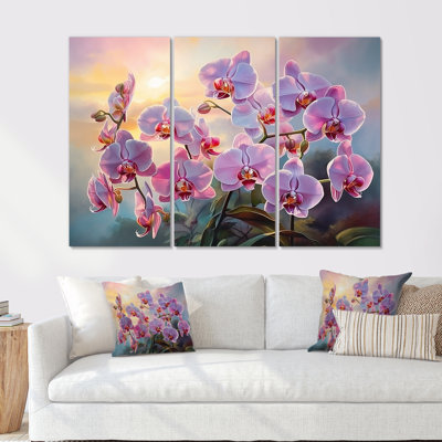 Orchidées roses, coucher de soleil I - ensemble d'art mural orchidées