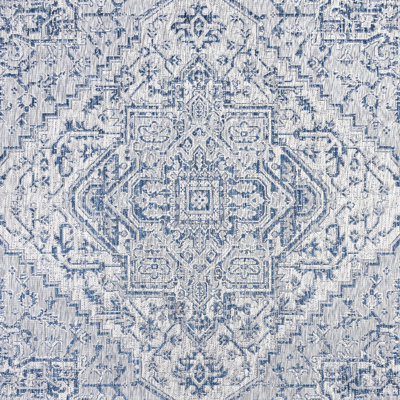 Tapis d'intérieur / extérieur bleu marine / gris Truman Bohemian Medallion