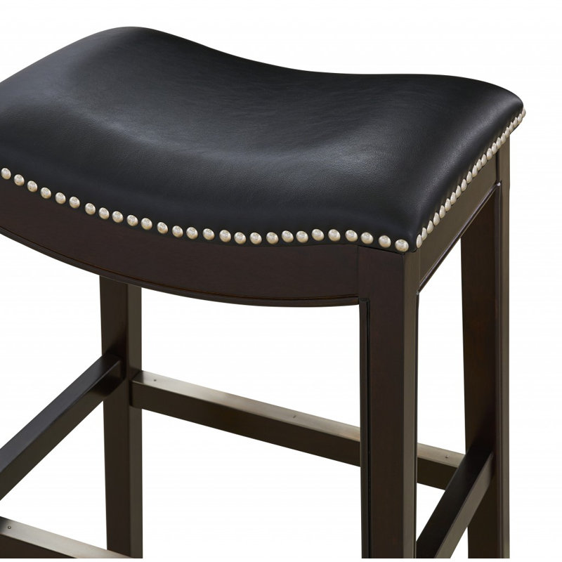 Hasitha Upholstered Counter Stool with Solid Wood Frame, Black, Bar Stool (30" Seat Height)