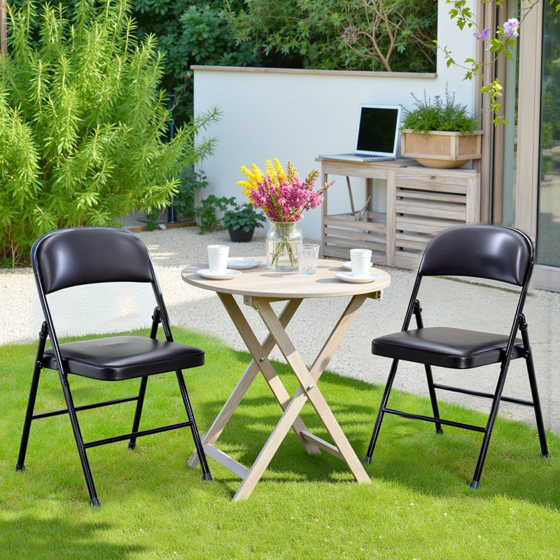 Pu Leather Padded Folding Chairs, Sturdy Metal Foldable Chair, Easy To Use And Store, Outdoor And Indoor, For Home, Office, Party (Set of 2)