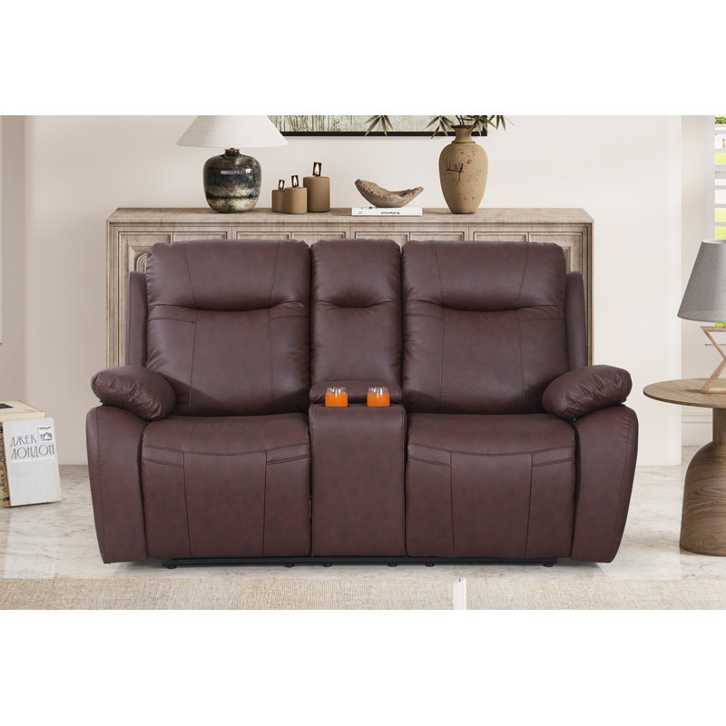 Bhuvi 70.47'' Faux Leather Reclining Loveseat, Brown Faux Leather