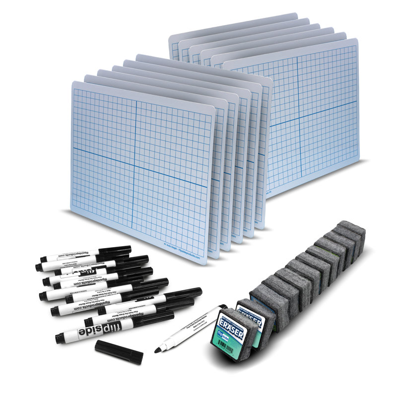 9" x 12" XY Axis Magnetic Learning Mat + Black Marker + Student Eraser Class Pack - 36 Pcs